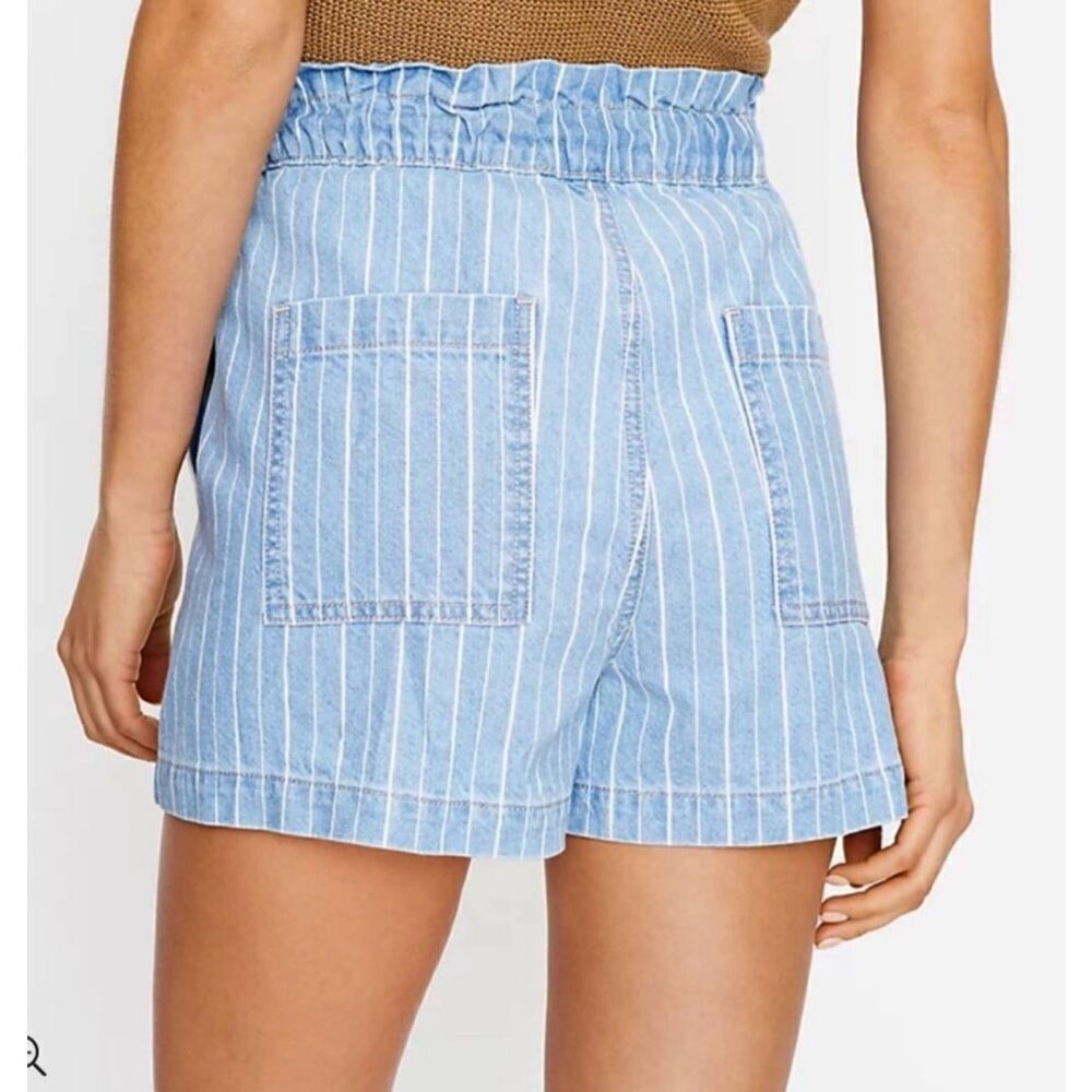 Loft Women’s High Rise Drawstring Striped Denim Shorts Size Large - Picture 2 of 7